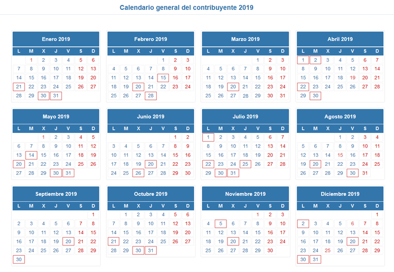 Calendario Contribuyente 2019